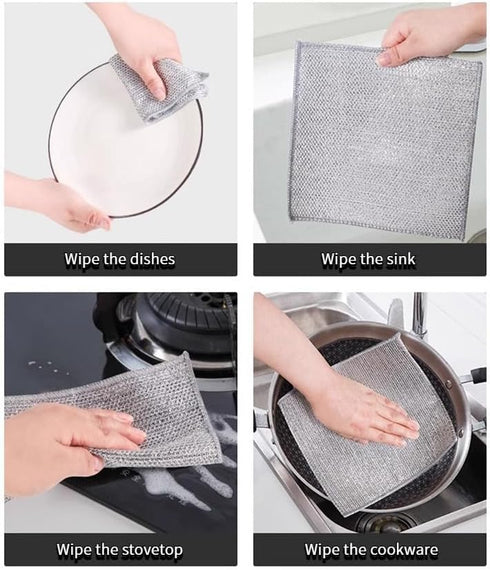 Multipurpose Wire Dishwashing Rags for Wet and Dry Use, Upgraded Diamond-Shaped Lattice Weave Multifunctional Kitchen Cleaning Supplies, Non-Scrat...