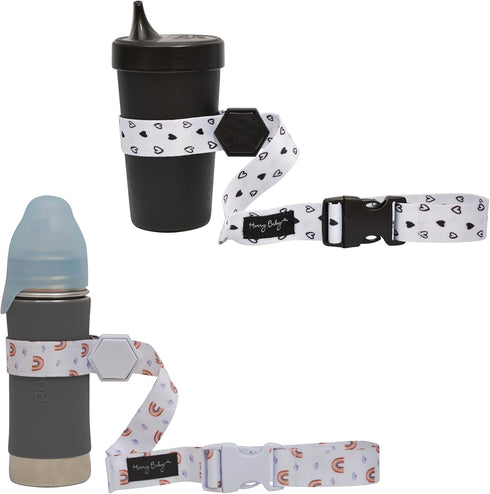 Sippy Cup Straps for Baby Bottle Toy Leash 2 Pack for Stroller High Chair Strap (Hearts/Rainbow)...