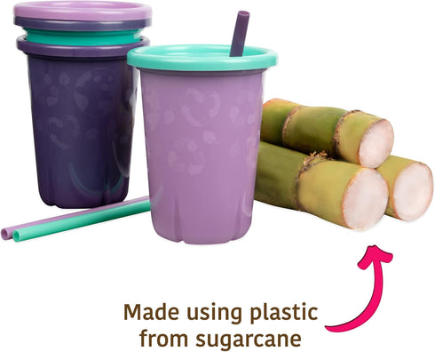 The First Years GreenGrown Reusable Spill-Proof Straw Cups – Toddler Straw Cup – 6 Pack – Purple/Teal...