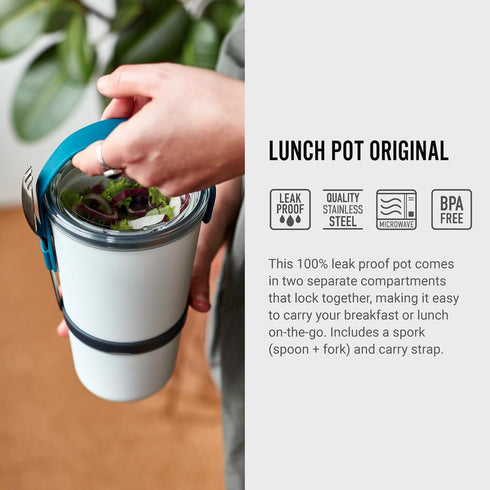 BLACK + BLUM Lunch Pot Original Stackable | Leak-Proof Microwave Safe Food Container | with Stainless-Steel Spork | Ocean, 30 oz / 900ml...
