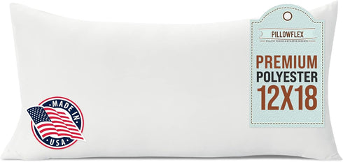 Pillowflex Premium Polyester Throw Pillow Insert - 12x18- Ultra Soft Large Rectangle Throw Pillow, Couch Sham, Lumbar, Back, Sofa - Machine Washab...