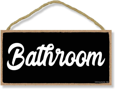 Honey Dew Gifts Black Bathroom 10 inch by 5 inch Hanging Wall Art, Decorative Wood Sign Home or Office Bathroom Door Decor, 75448...