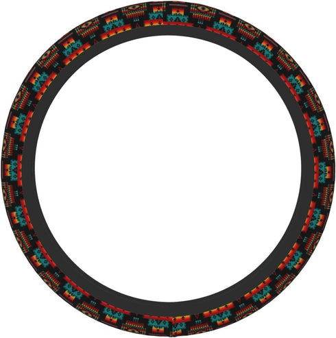 Native American Steering Wheel Cover, Red Auto Steering Wheel Protector Universal Car Accessories Neoprene Interior Decor Protection 15 Inch Fit U...