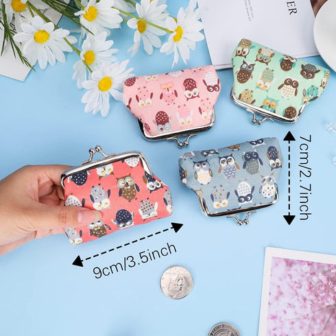 Oyachic 4Pcs Cute Owl Coin Purse Buckle Change Pouch Small PU Leather Wallet Kiss Lock Clasp Clutch Animal Bag Vintage Car Key Holder for Girls Wo...