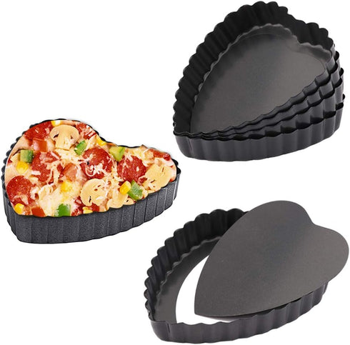 Mini Tart Pan Set of 6 Non-Stick 4 Inch Heart-shaped Quiche Pan with Removable Bottom Tart Pan for Pies, Quiche Bakeware, Muffin Molds, Cake Bakin...