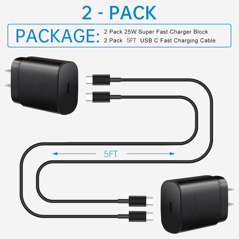 Android Charger Fast Charging, 25W Samsung USB C Fast Wall Charger with 5FT Android Phone Charging Cable for Galaxy S24 Ultra/S24+/S24/S23 Ultra/S...