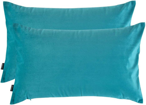 Artcest Set of 2, Cozy Solid Velvet Throw Pillow Case, Decorative Couch Cushion Cover, Soft Sofa Euro Sham with Zipper Hidden, 12"x20" (Light Teal...