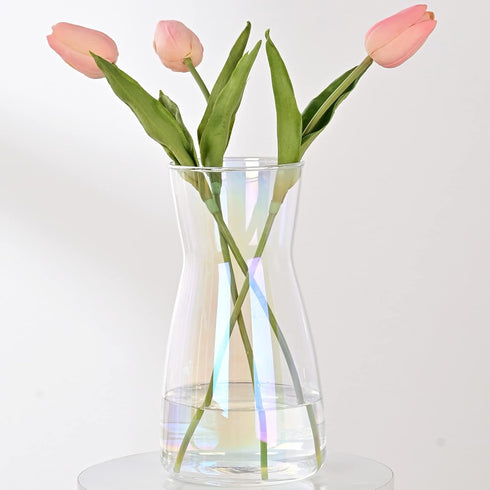 8 inch Iridescent Glass Flower Vases for Centerpiece Table Home Indoor Desk Decor,Ins Modern Boho Style Vase for Wedding Housewarming Gift...