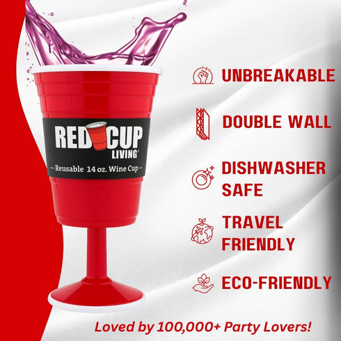 Reusable Red Plastic Wine Glasses with Stem, 14oz, Unique Heavy-Duty Drinking Glasses for Parties, Durable Champagne Flutes, Cute Sturdy Big Grip ...
