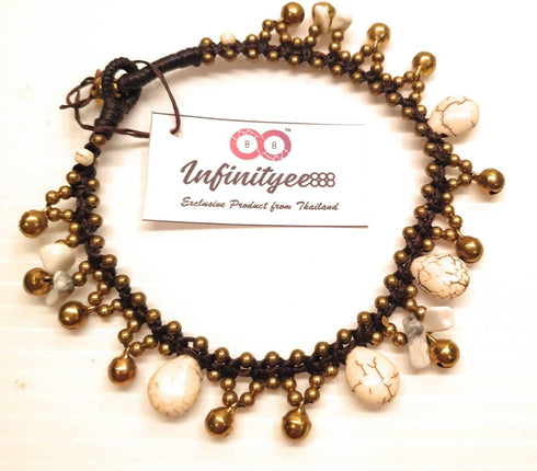 Infinityee888 Howlite Anklet Drop Handmade Brass Bead Bell Ankle Bracelet for women KAN-H01...