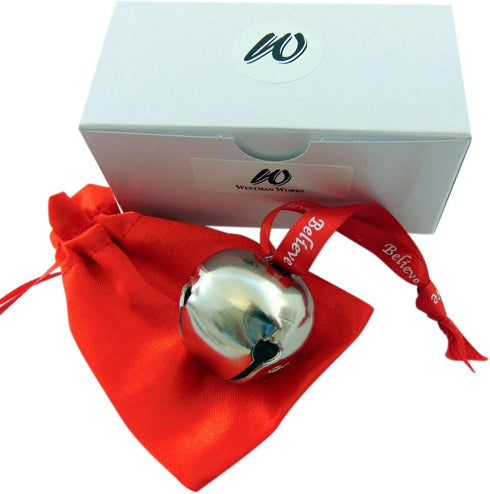 Westmon Works Believe Bell Ornament in Grey for Christmas Tree on Ribbon with Bag...