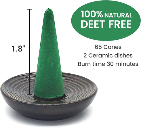 Citronella Incense Cones with 2 Ceramic Dishes | Made with Plant-Based Ingredients | Citronella Oil | Lemongrass Oil | Rosemary Oil | Suitable for...