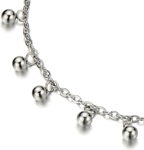 COOLSTEELANDBEYOND Stainless Steel Anklet Bracelet with Dangling Charms of Balls...