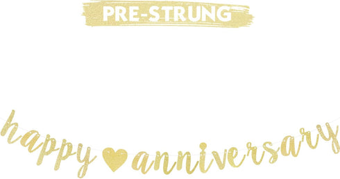 LINGTEER Happy Anniversary Gold Glitter Heart Bunting Banner Perfect for Wedding Anniversary Party Decorations....