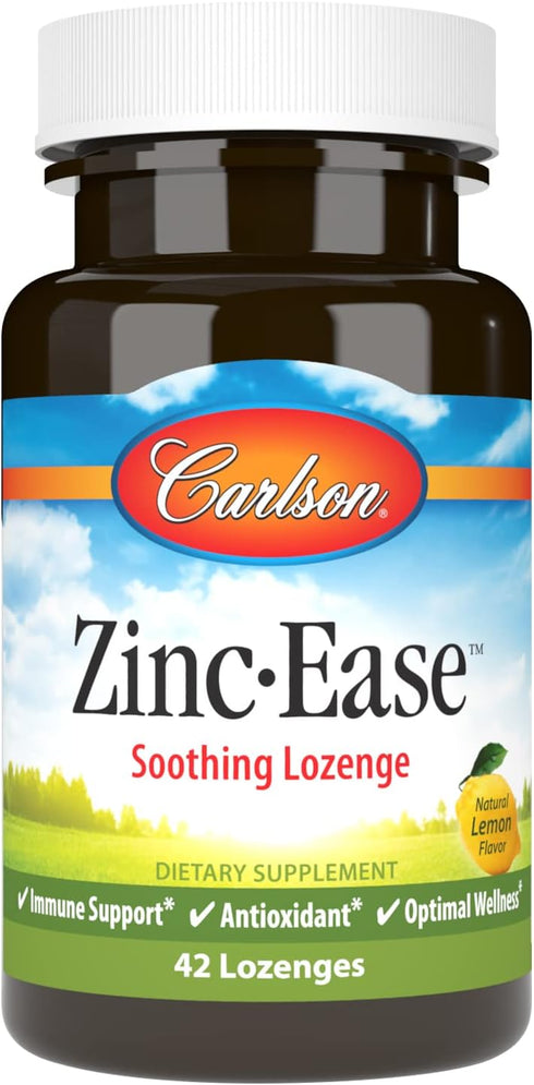 Carlson - Zinc-Ease, Soothing Lozenge, Immune Support & Optimal Wellness, Antioxidant, Lemon, 42 Lozenges...