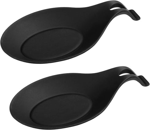 DOITOOL 2PCS Black Silicone Spoon Rests for Kitchen Counter Stove Top, Silicone Spoon Holder for Stove Top Countertop Spatula Ladle Spoon Utensil ...