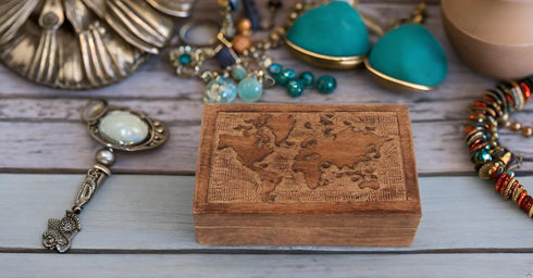 Great Birthday Gift Ideas - Handmade Decorative World Map Wooden Jewelry Box - Treasure Chest, Organizer, Keepsake, Trinket Holder, Watch Box With...