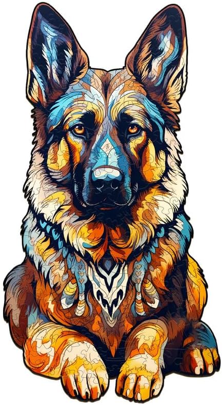 Wooden Puzzles for Adults, German Shepherd Dog Wooden Jigsaw Puzzles for Adults, Unique Animal Shape Wood Cut Puzzles for Puzzle Lovers, Birthday ...
