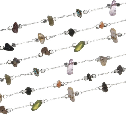 uxcell 2 Yards Irregular Gemstone Chains with Silver Chains Handmade Natural Beading Chain Bulk for Craft DIY Bracelet, Necklace, Jewelry Making (...