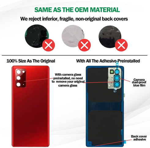 Galaxy Note 20 Rear Glass Replacement Back Cover with Pre-Installed Camera Lens +All The Adhesive +Installation Manual +Tools for Samsung Galaxy N...