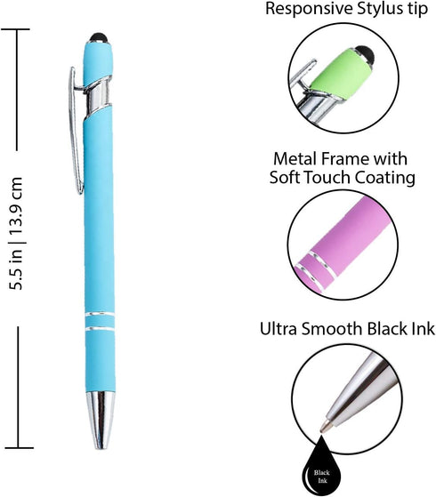 Pastel Rubberized Soft Touch | Pastel Colors | Ballpoint Pen with Stylus Tip a stylish, premium metal pen, black ink, medium point (Pastel Purple,...