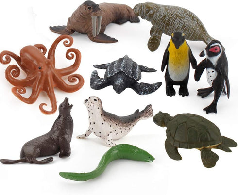 Realistic 10 PCS Mini Ocean Sea Marine Manatee Walrus Turtle Figure Desktop Decoration Party Supplies Cake Toppers Bath Toy for Kid Boy Girl 5 6 7...