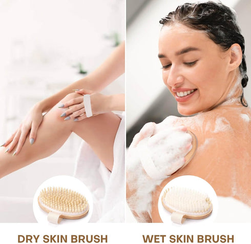2 Pack Dry Brushing Body Brush, Natural Bristle Dry Brush, Exfoliating Body Brush for Lymphatic Drainage, Cellulite Brush for Full Body, Improving...