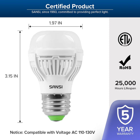 SANSI 60W Equivalent LED Light Bulbs, 22-Year Lifetime,6 Pack 900 Lumens Light Bulb with Ceramic Technology,5000K Daylight Non-Dimmable, E26, A15,...