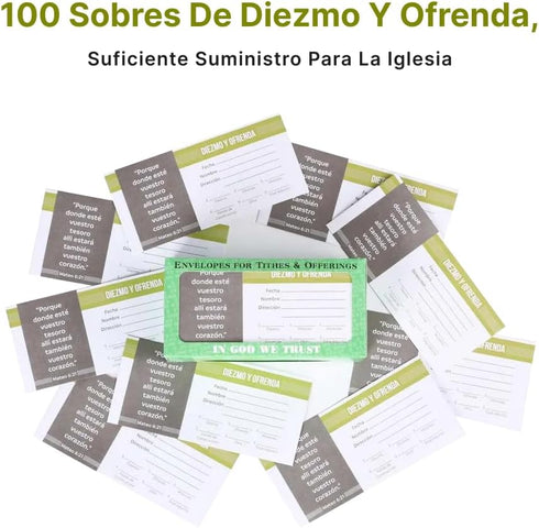 SPANISH ENVELOPE FOR TITHE AND OFFERING 100 COUNT (Green & White)...
