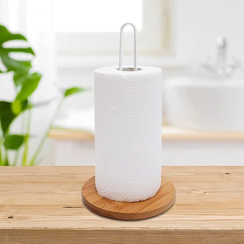 Wood Paper Towel Holder, Paper Towel Holder Countertop,Kitchen Towel Holder Free-Standing with Non-Slip Wooden Base(White)...