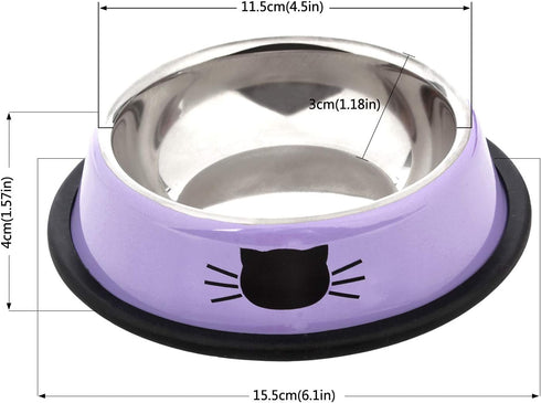 Pet Bowl Stainless Steel Non-Skid Rubber Base Dog Bowl Cat Bowl GR OR PP...