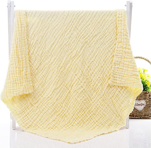 Aablexema Baby Muslin Bath Towels - Set of 2 Large Size 43X43 Inches Swaddle Blanket for Newborn Toddlers Boys Girls (White & Yellow)...