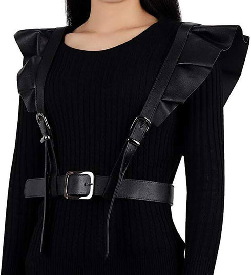 Women's Leather Body Harness Cage Belt Adjustable Buckle Straps Punk Waist Belts Chain Harajuku Suspenders(Black)...