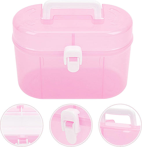 YARNOW Clear Double Layer Plastic Storage Box, 6. 9 x 4. 9 Inch Portable Handled Storage Case, Multipurpose Organizer with Removable Tray for Stat...