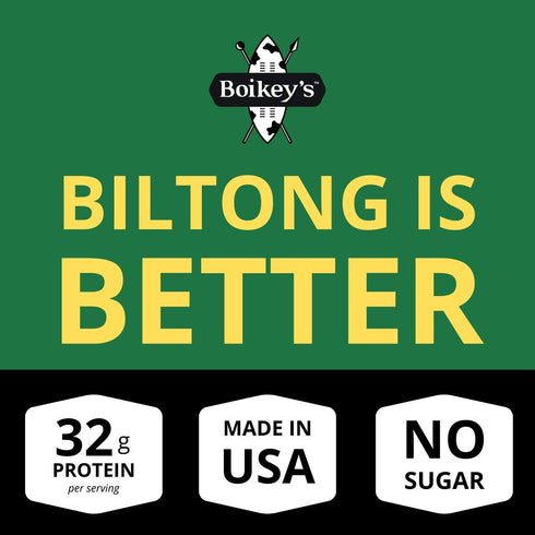 Boikeys Biltong South African Style Beef Jerky - Traditional Flavor - Gluten Free - Zero Sugar Keto Friendly - 16g Protein - Premium Round Roast B...