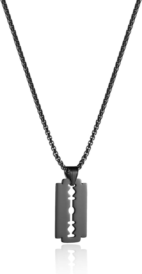 HZMAN Mens Stainless Steel Razor Blade Model Dog Tag Pendant Hip Hop Necklace,22+2" Chain...