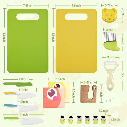 18 Pieces Montessori Kitchen Tools Cookware Baking Toy for Toddlers Kids, Toddler Safe Knife Set for Real Cooking, w/ Cutting Boards, Crinkle Cutt...