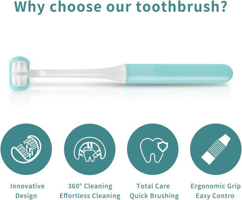 Three Sided Toothbrush, Autism Sensory Toothbrush, Kids Travel Toothbrushes, 3 Sided Brush Head Soft Bristle for Kids Gentle Clean Teeth Gum Care(...
