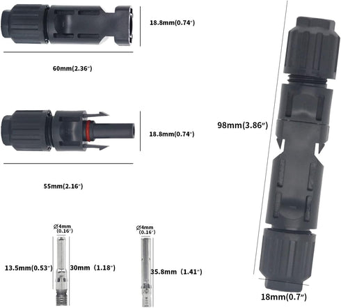 12 Pairs/24PCS Solar Connectors, IP67 Waterproof 1000V 30A Male & Female Solar Panel Cable Connectors (12AWG-10AWG)...