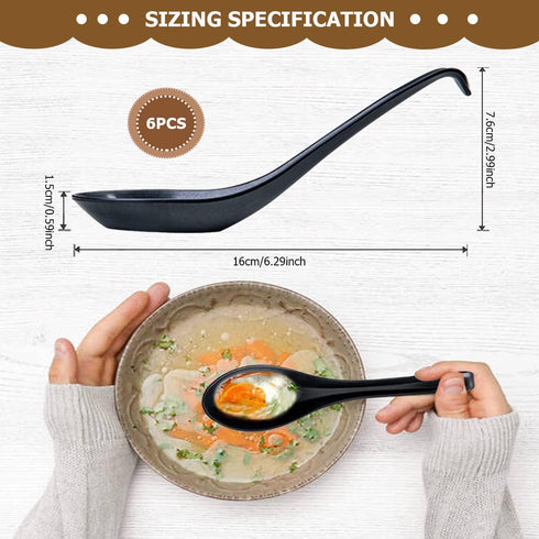 DOERDO 6PCS Soup Spoons Japanese Style Spoons Chinese Asian Soup Spoons With Long Handle for Kitchen Mixing, Baking, Cooking, Black...