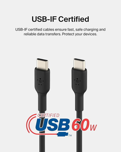 Belkin USB-C to USB-C Cable (2M/6.6ft), USB-C Fast Charging Cable for iPhone 15, iPhone 15 Pro, iPhone 15 Pro Max, iPhone 15 Plus, Galaxy S24, S23...