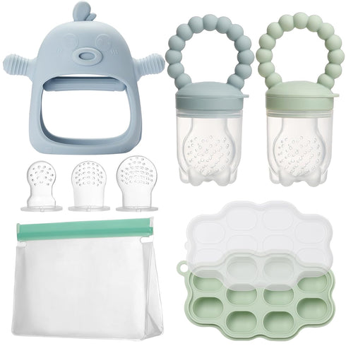 Baby Feeding & Teething Kit, Includes Breastmilk Popsicle Molds, 2 Baby Fruit Food Feeders Pacifiers, 3 Extra Food Pouches, Silicone Teething Toys...