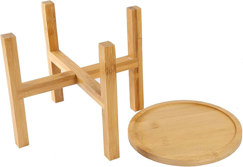 6.5 inch Modern Plant Stand & 5.5" Bamboo Saucer, Mid-Century Planter Holder, Plant Saucer, Round Bamboo Tray for Flower Pot, Planter Pot Tray, Pr...