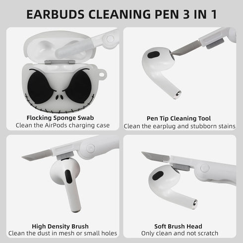 Compatible with AirPods 3rd Generation Case Cover with Cleaner kit, Glow in The Dark Funny Case for Airpod 3 Charging Case Cute 3D Skull Soft Sili...