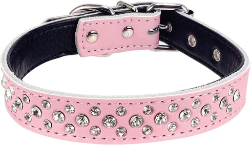 Rhinestone Dog Collar for Small Medium Large Dogs, Adjustable Sparkly Crystal Soft Genuine Leather Bling Dog Collars (L, Pink)...