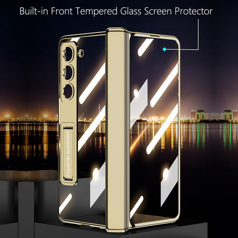 for Samsung Galaxy Z Fold 4 5G Clear Case with Magnetic Hinge Protection and Adjustable Kickstand & Screen Protector, Transparent Electroplating M...