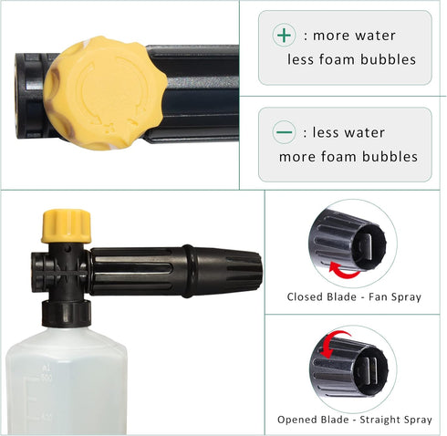 Electric Pressure Washer DIY Foam Cannon with 1/4” Quick Connector & Other 5 Adapters, Power Washer Adjustable Snow Foam Lance 0.6L Bottle, Jet Ca...