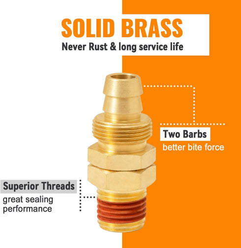 SUNGATOR Air Hose Repair Fitting, Pre-Coated Sealant 3/8 Inch Barb x 1/4 Inch NPT Brass Pneumatic Replacement Fitting Kit, Reusable 3/8'' to 1/4''...