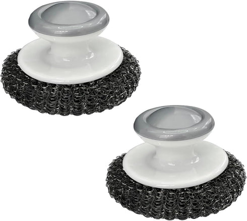 2Pcs Stainless Steel Scrubber Dish Scrub Brush with Handle ?Multipurpose Kitchen Cast Iron Scrubber for Pots, Grills, Ovens & Other Tough Cleaning...