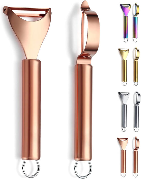Rose Gold Potato Vegetable Peeler, Kyraton Stainless Steel Apple Fruit Veggie Peeler With Rose Gold Titanium Plating, Peelers For Kitchen Ergonomi...